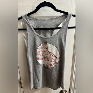Gray Sleeveless Baseball Graphic Tank Top